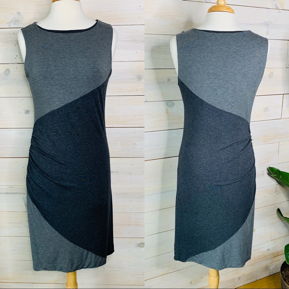 GS - Mercer & Madison Charcoal Grey Striped Midi Dress